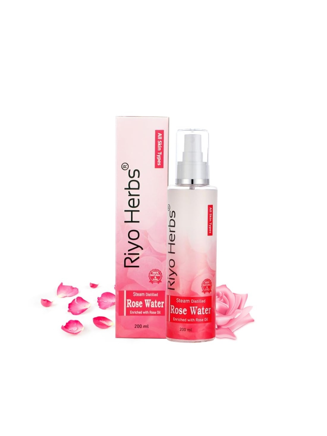 

Riyo Herbs Enriched With Rose Oil Steam Distilled Rose Water - 200 ml, Pink