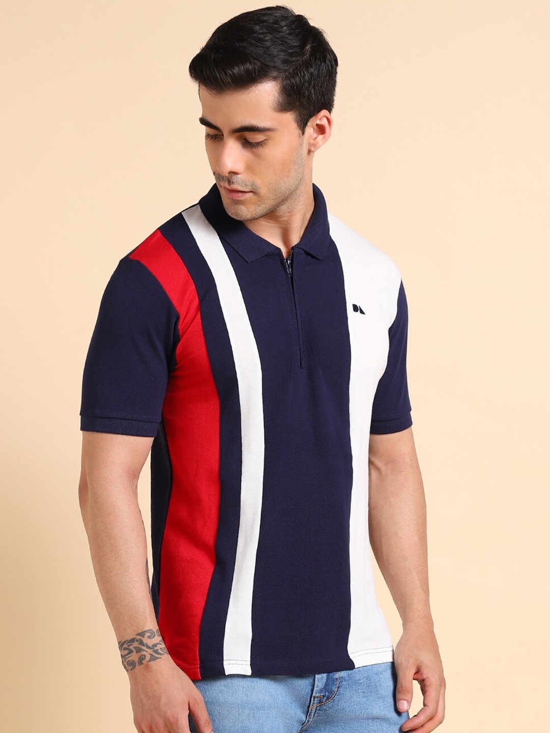 

Dennis Lingo Colourblocked Polo Collar Slim Fit T-shirt, Navy blue