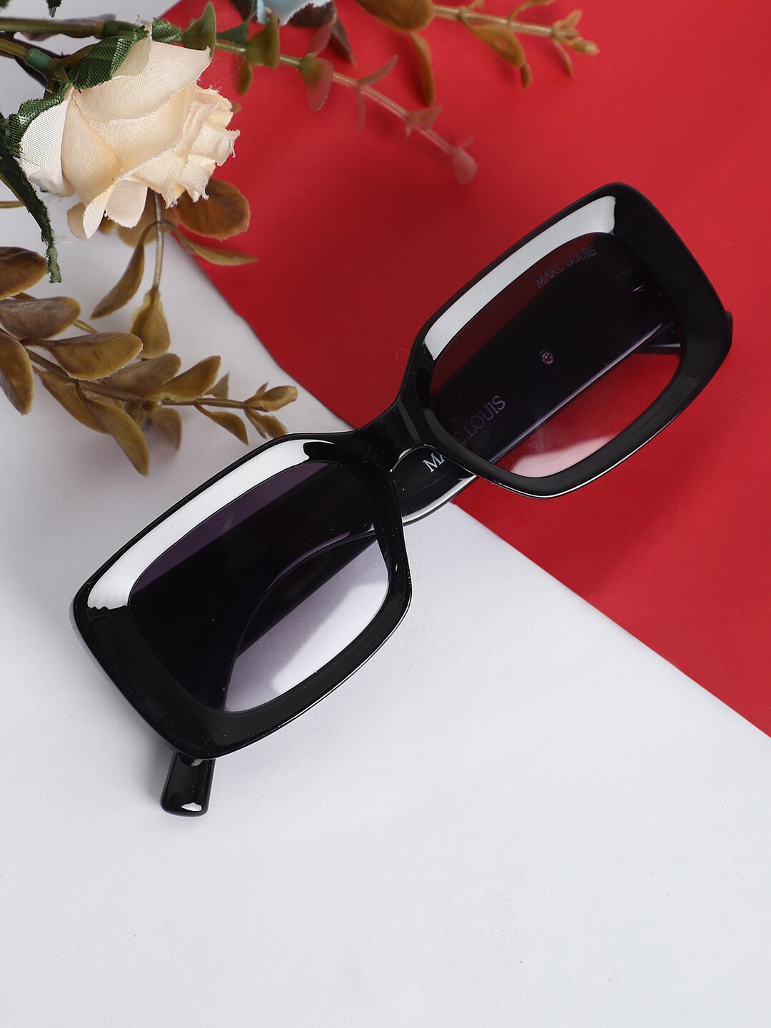 

MARC LOUIS Women UV Protected Lens Rectangle Sunglasses, Black
