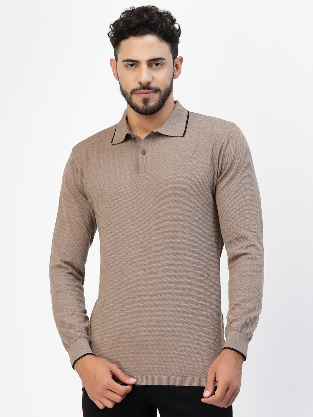 

Kalt Polo Collar Long Sleeve T-shirt, Brown