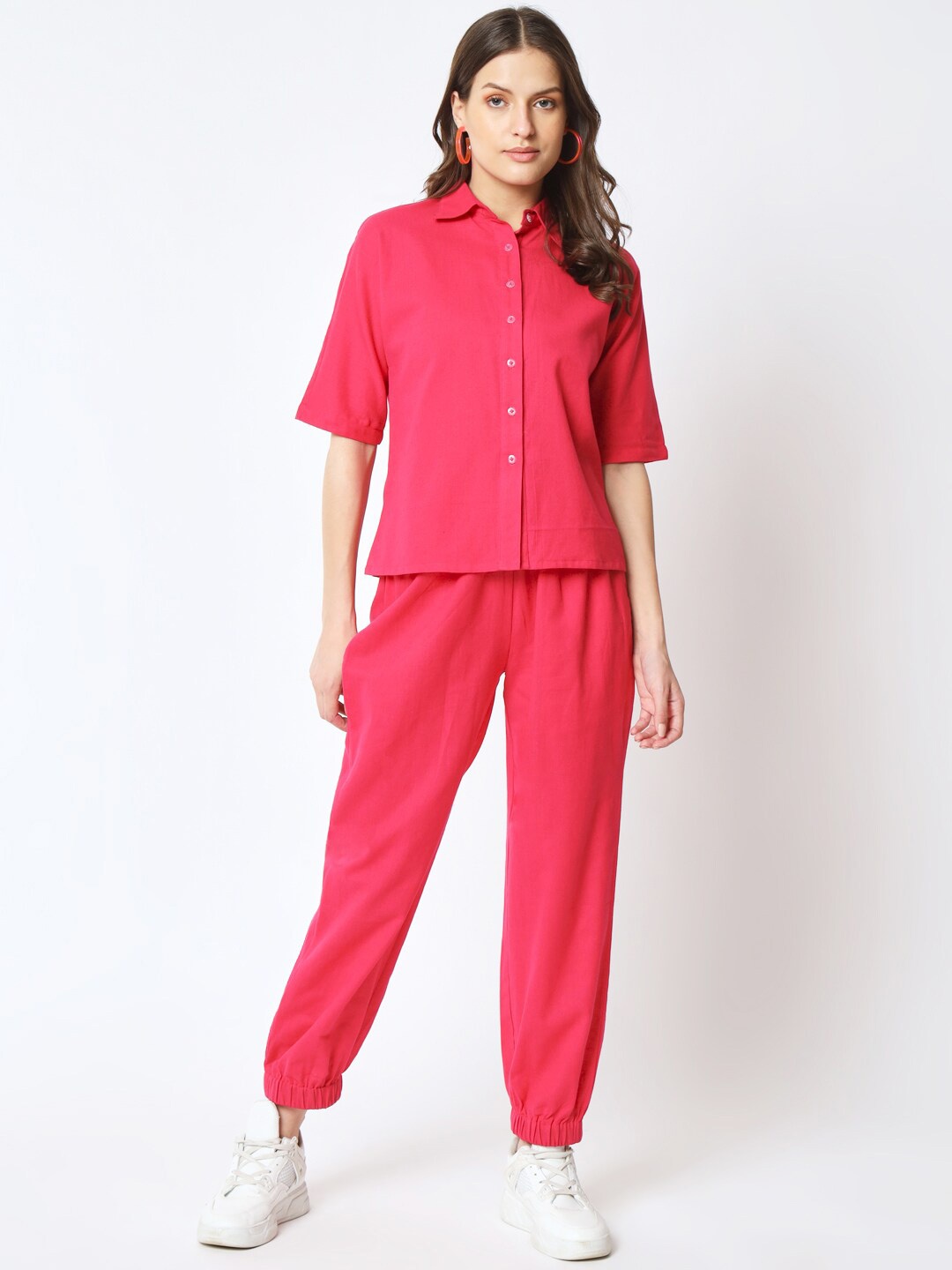 

CUFFS N LASHES Front Open Shirt & Joggers, Pink