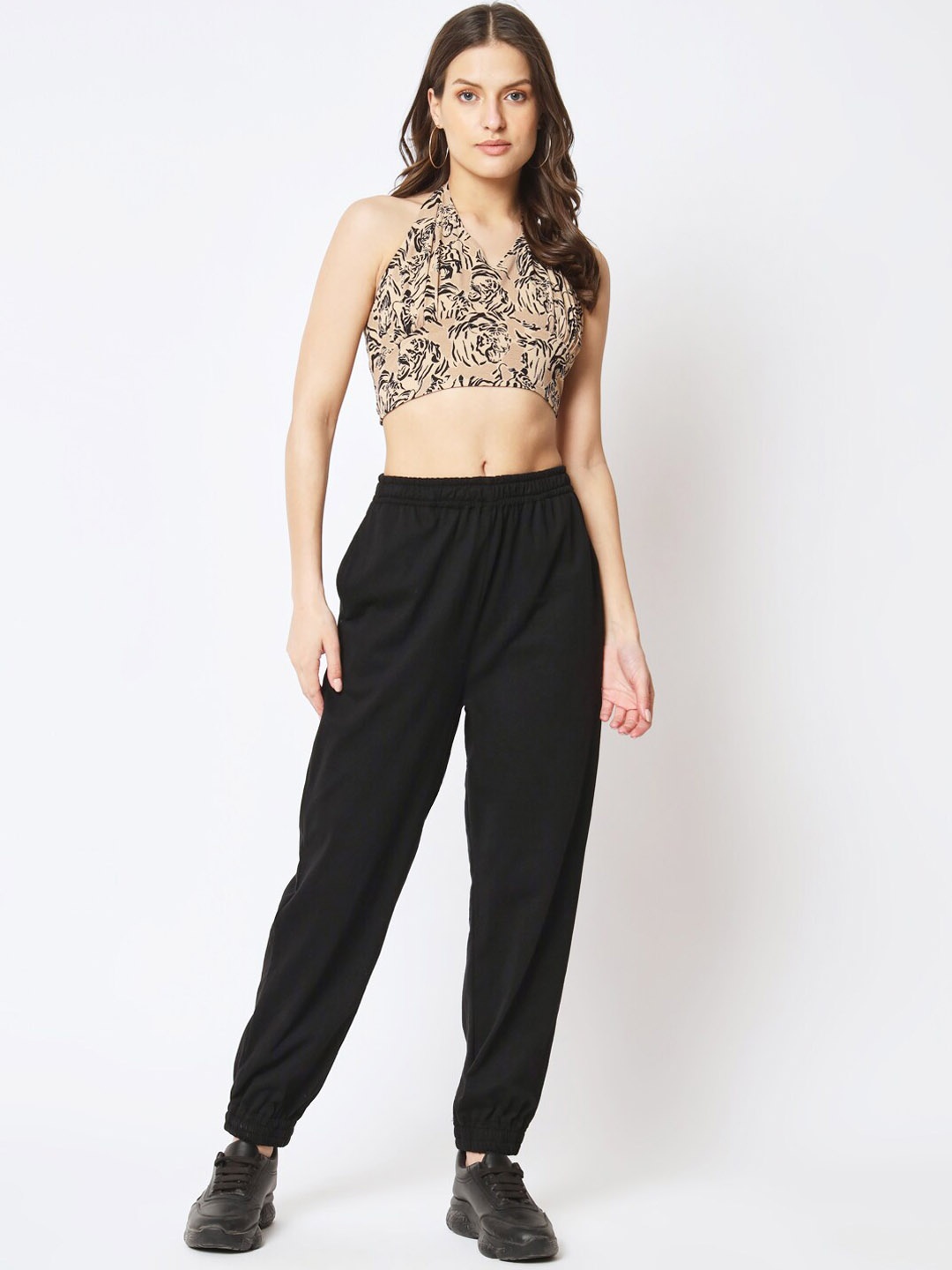 

CUFFS N LASHES Printed Crop-Top And Joggers, Beige