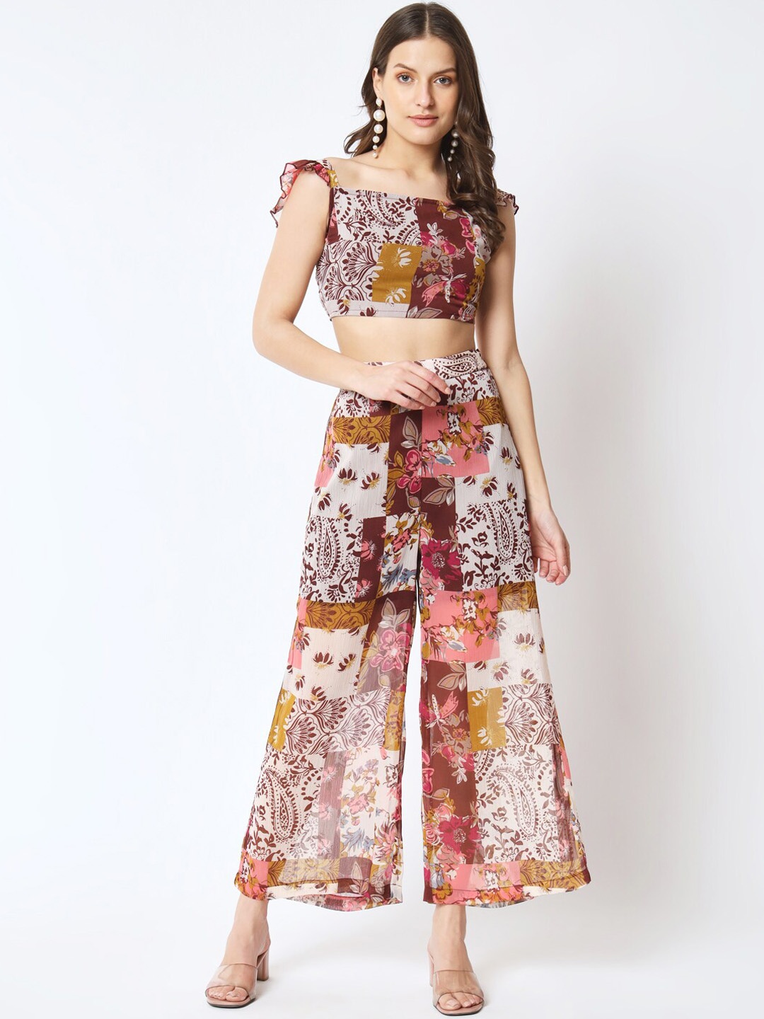 

CUFFS N LASHES Printed Crop-Top & Palazzo, Brown