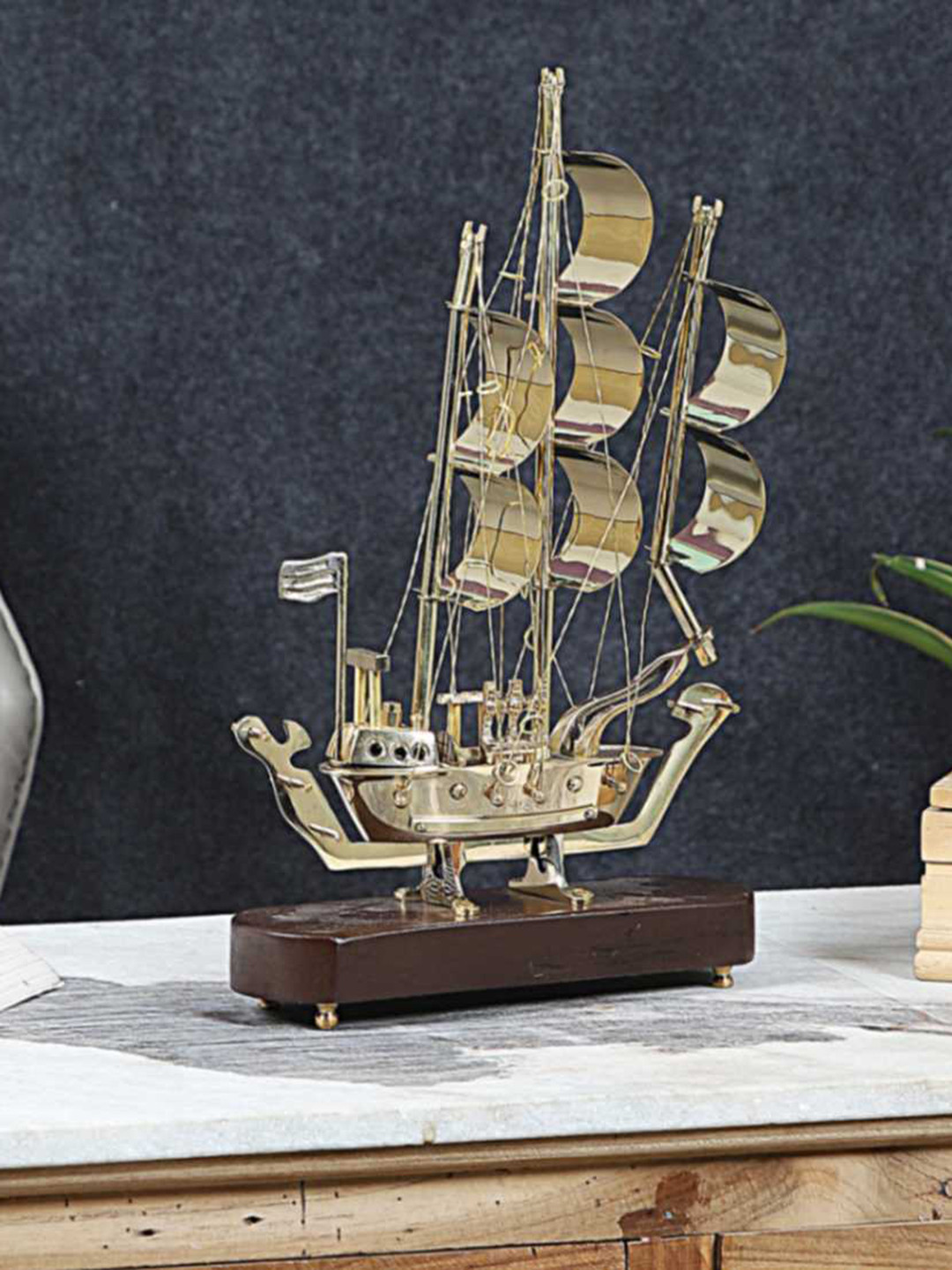 

EXIM DECOR Brown Sailing Ship Showpieces, Gold