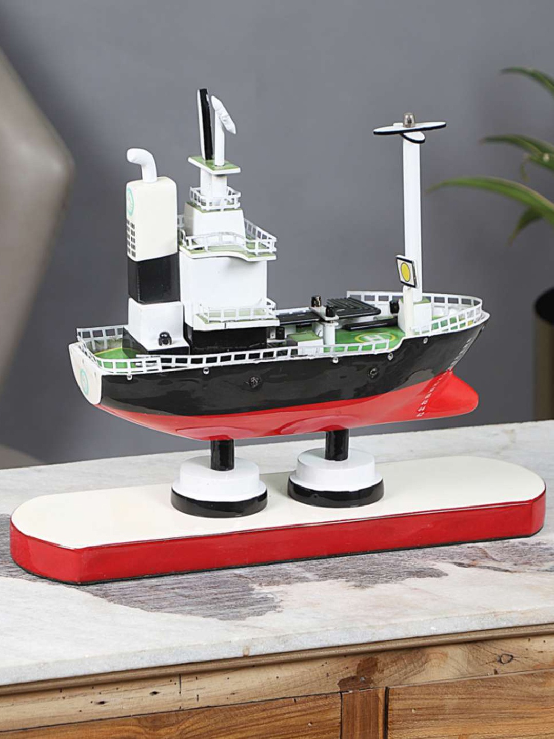 

EXIM DECOR Beige & Red Metal Navy Ship Showpieces