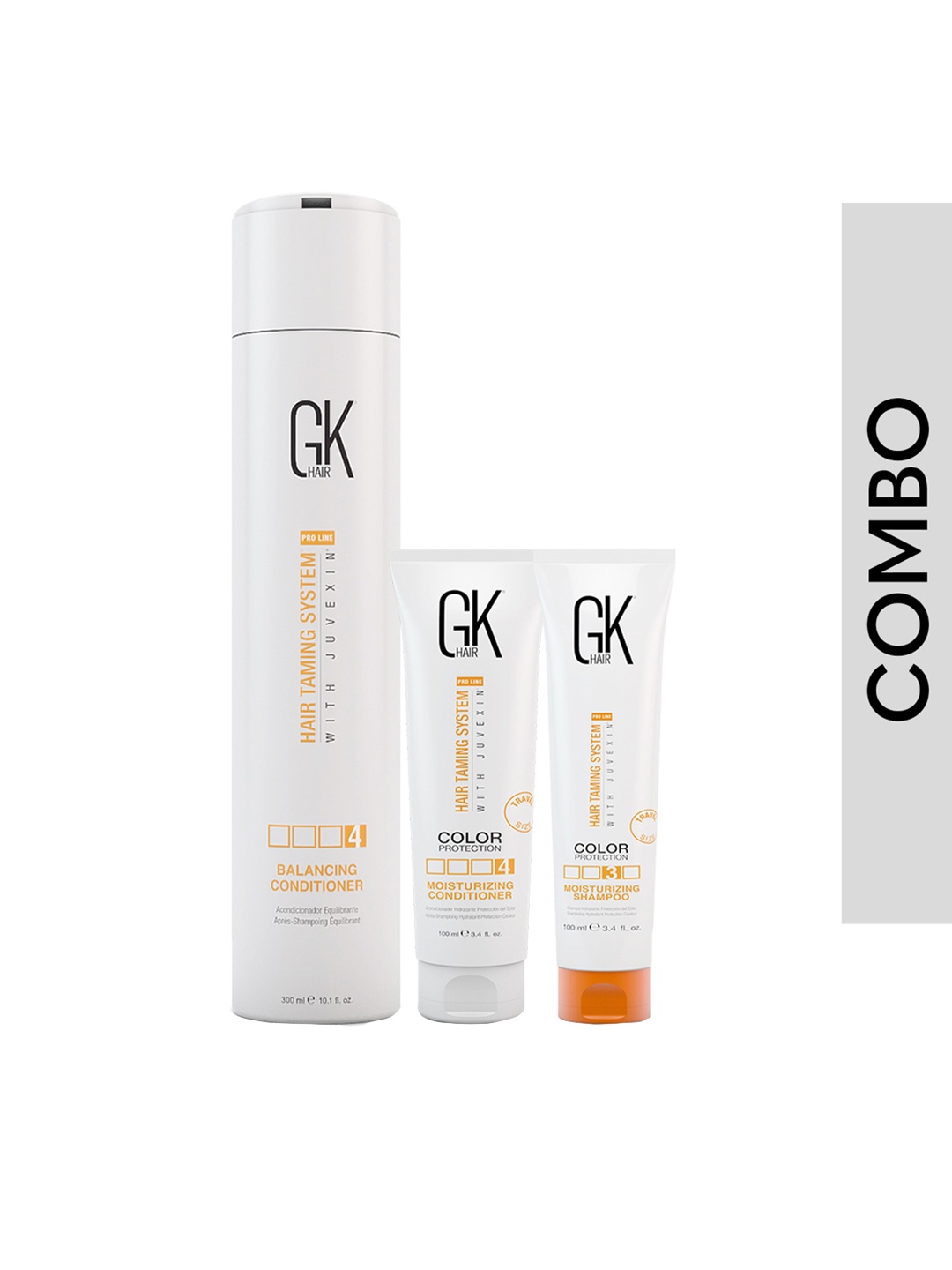 

GK HAIR Set of Moisturizing Shampoo & Conditioner 100ml each + Balancing Conditioner 300ml, White