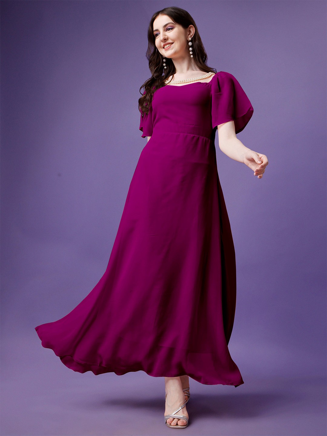 

Femvy Flared Sleeves Maxi Dress, Magenta