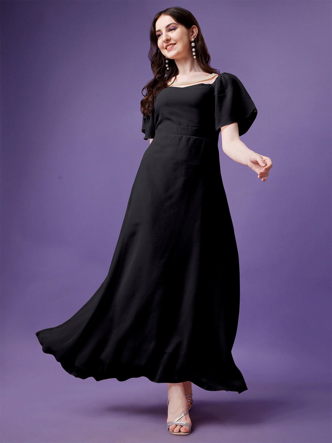 

Femvy Flared Sleeves Maxi Dress, Black