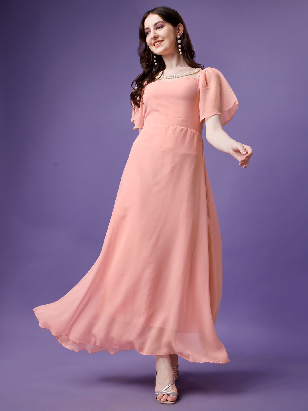 

Femvy Flared Sleeves Maxi Dress, Peach