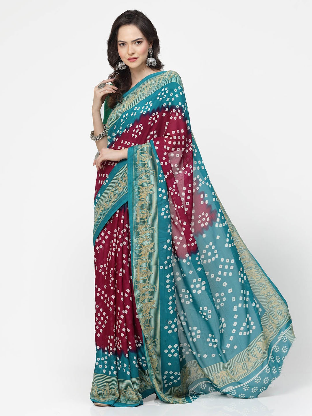 

KALINI Printed Bandhani Saree, Red