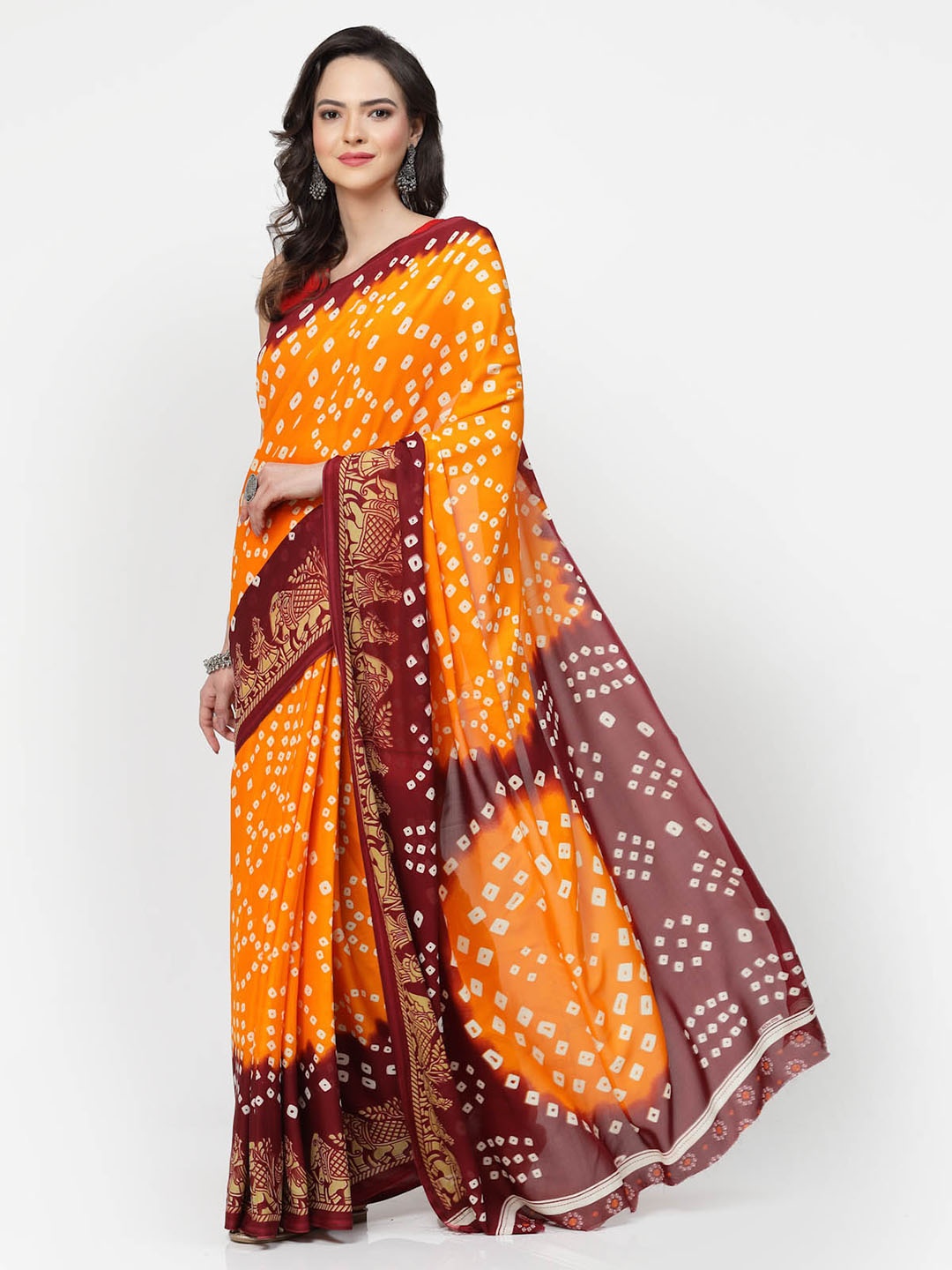 

KALINI Printed Bandhani Saree, Yellow