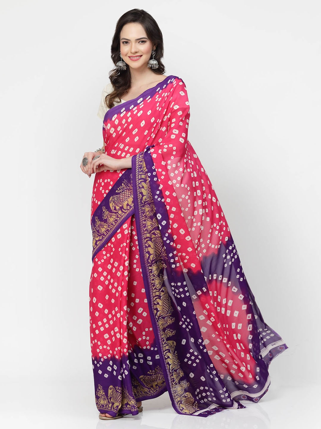 

KALINI Bandhani Printed Saree, Pink