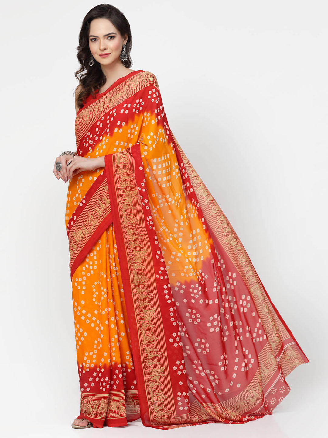 

KALINI Bandhani Printed Saree, Yellow
