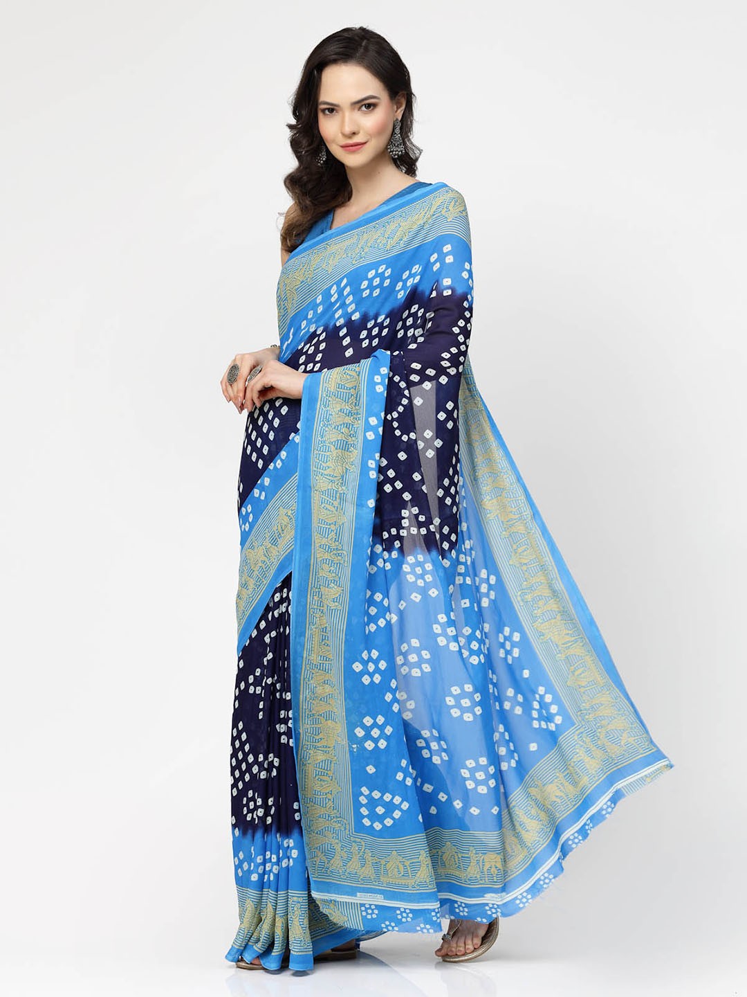 

KALINI Printed Bandhani Saree, Blue