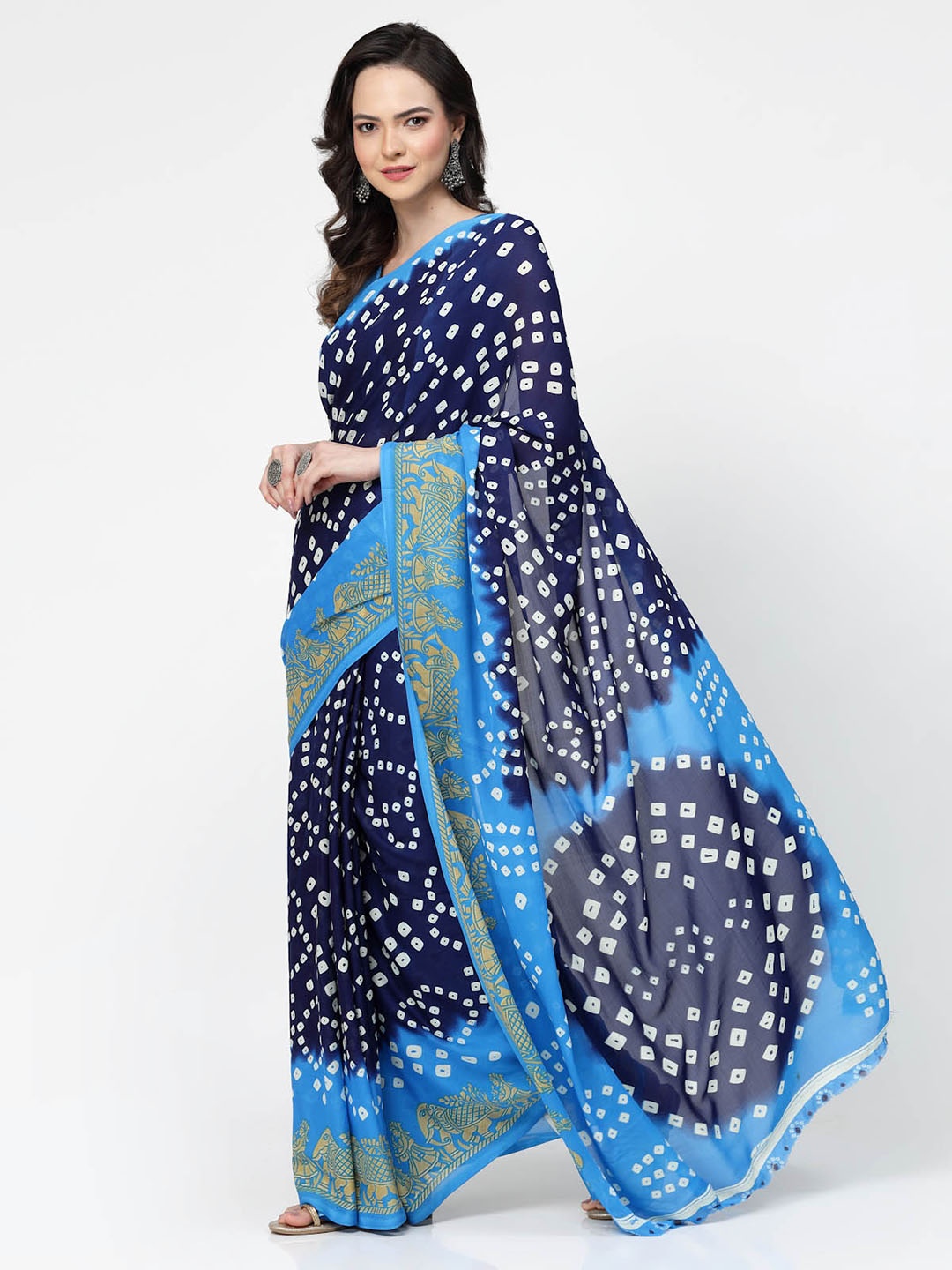 

KALINI Printed Bandhani Saree, Navy blue