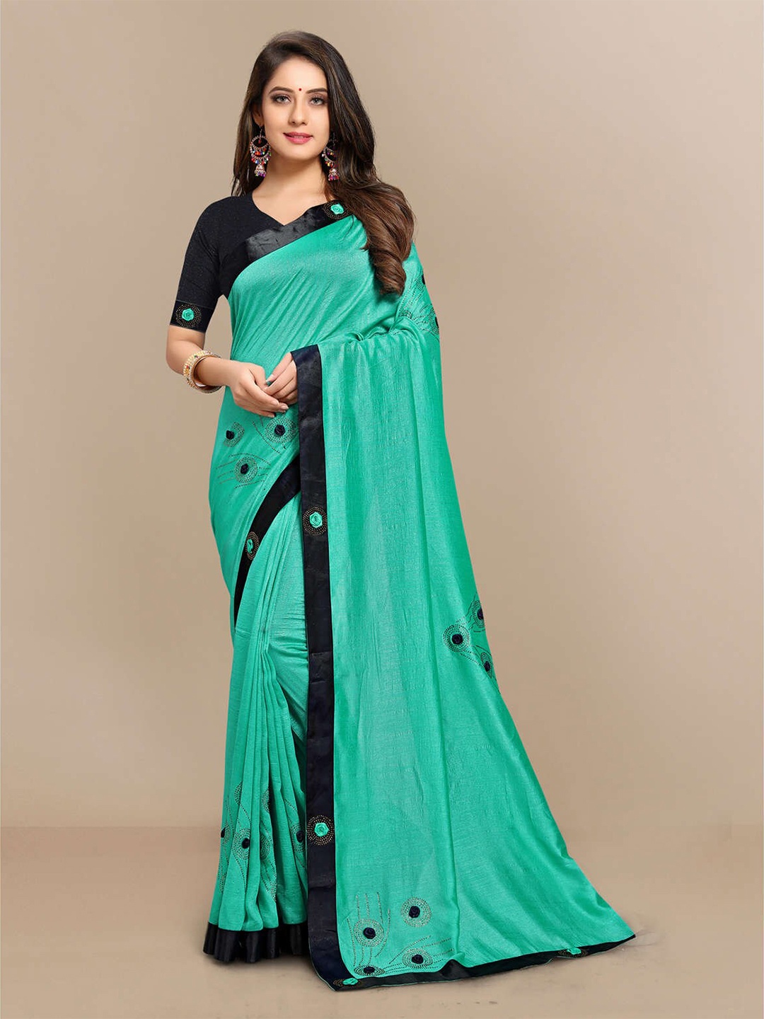 

Mitera Floral Embroidered Festive Saree, Sea green