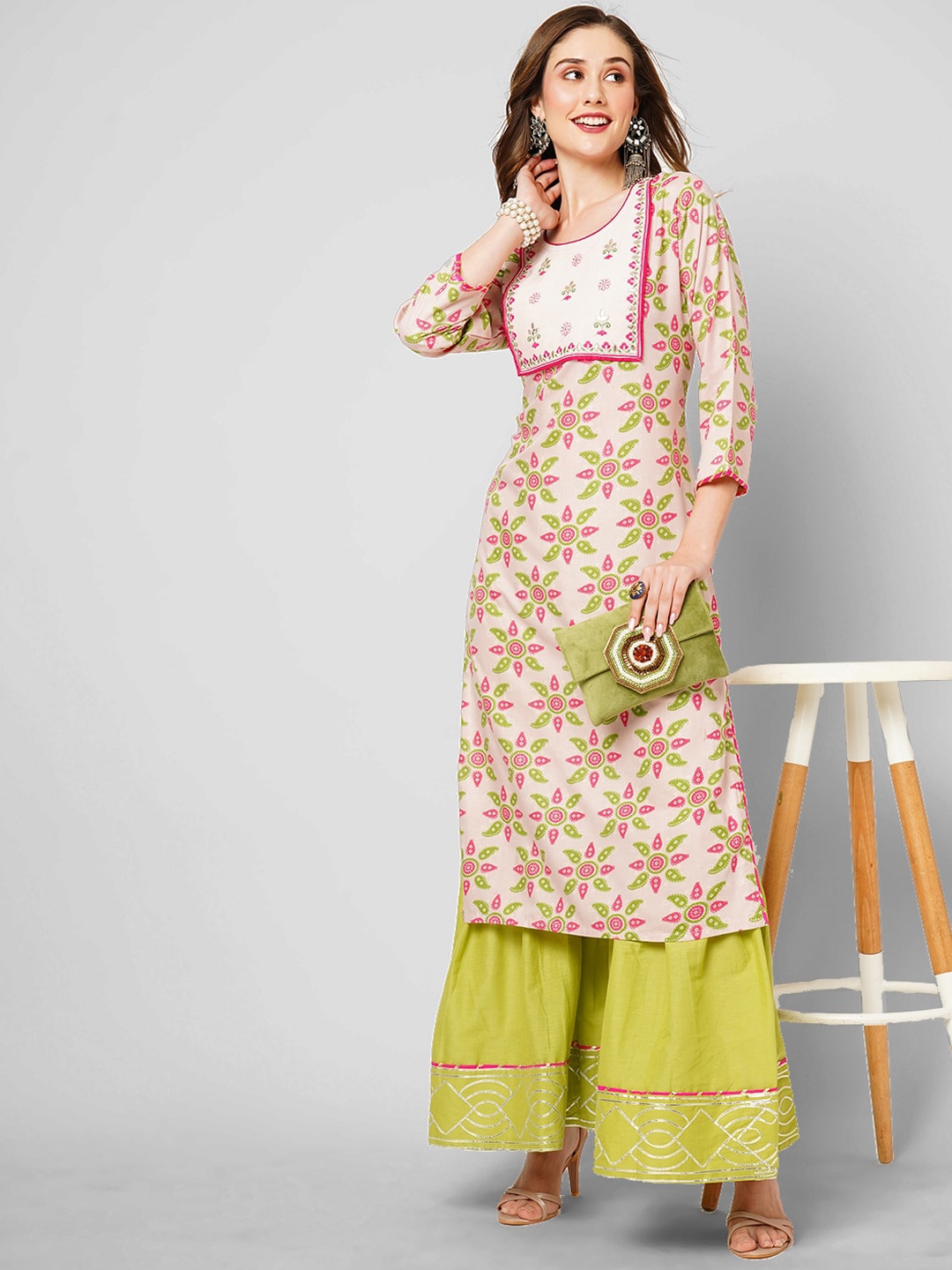 

Kiana House Of Fashion Ethnic Motifs Printed Kurta With Sharara, Pink