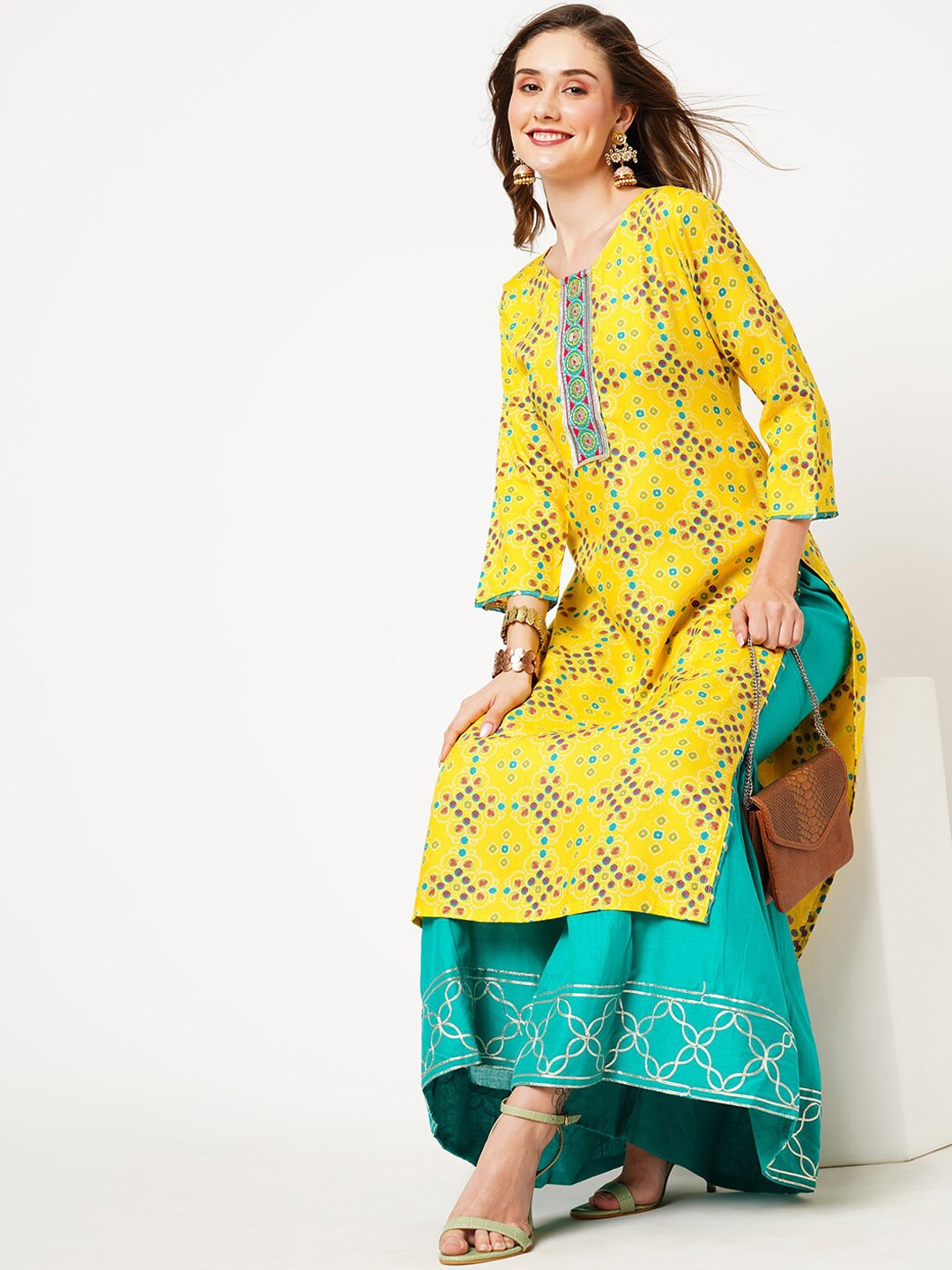 

Kiana House Of Fashion Ethnic Motifs Printed Kurta With Sharara, Yellow