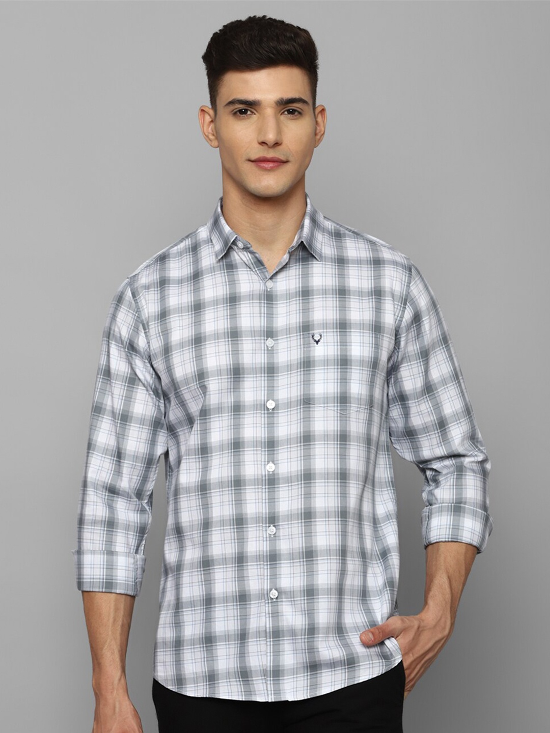 

Allen Solly Slim Fit Tartan Checked Opaque Pure Cotton Casual Shirt, Grey