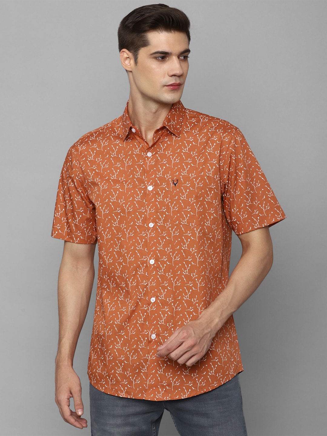 

Allen Solly Slim Fit Floral Floral Printed Pure Cotton Casual Shirt, Orange