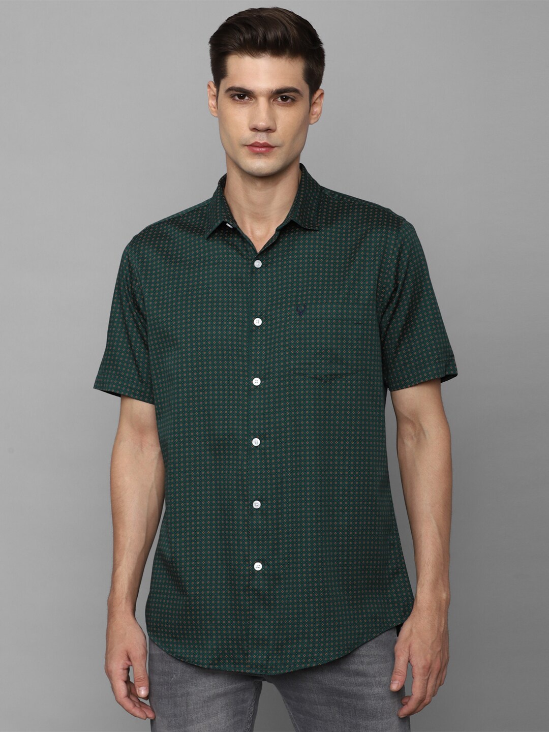 

Allen Solly Slim Fit Micro Ditsy Printed Casual Pure Cotton Shirt, Green