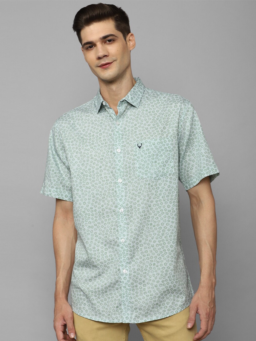 

Allen Solly Slim Fit Floral Printed Casual Pure Cotton Shirt, Green