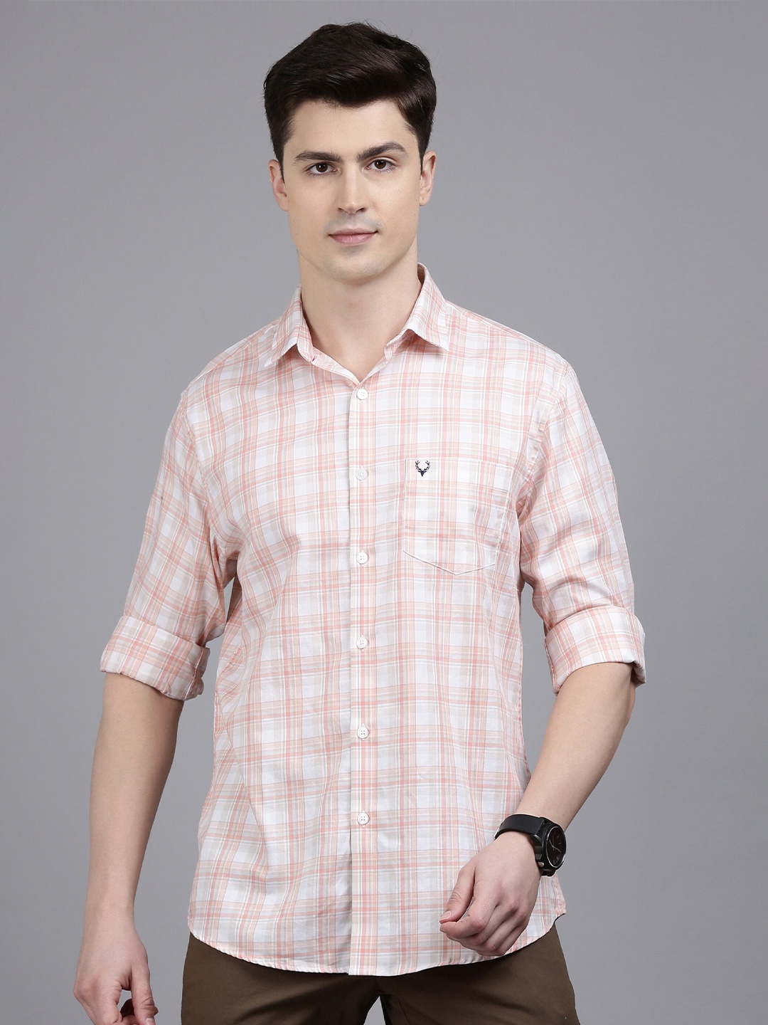

Allen Solly Slim Fit Tartan Checked Casual Pure Cotton Shirt, Beige