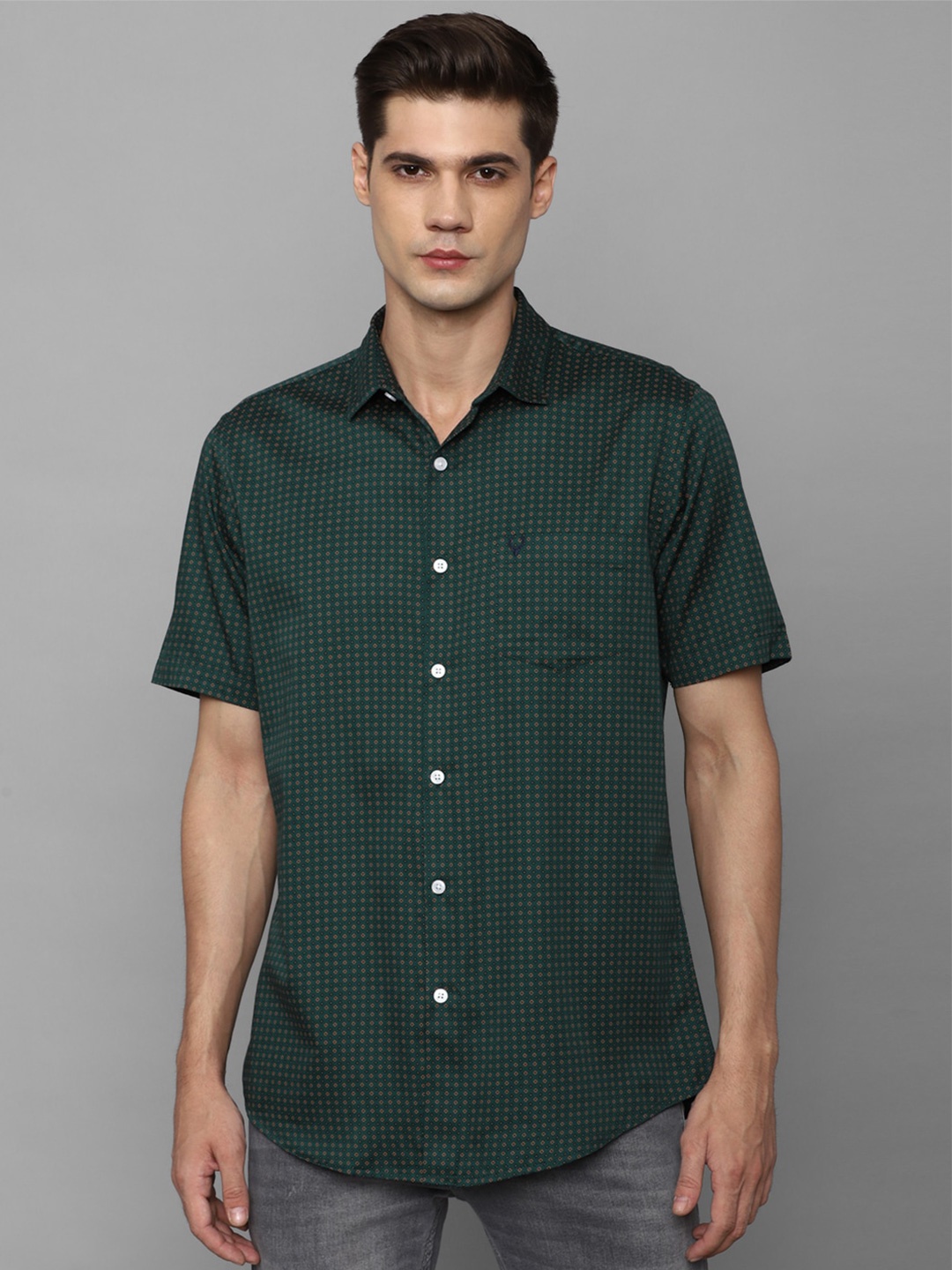 

Allen Solly Slim Fit Grid Tattersall Checked Casual Pure Cotton Shirt, Green