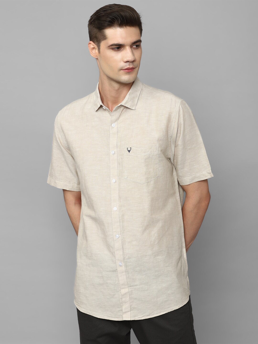 

Allen Solly Men Slim Fit Comfort Cotton Linen Casual Shirt, Beige