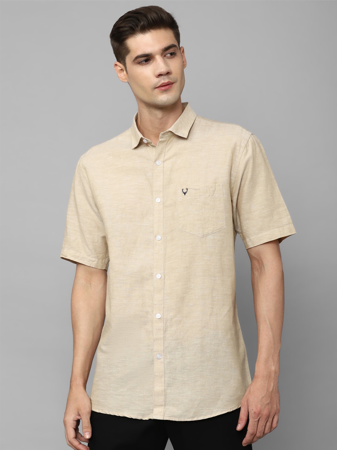 

Allen Solly Men Slim Fit Comfort Cotton Linen Casual Shirt, Beige
