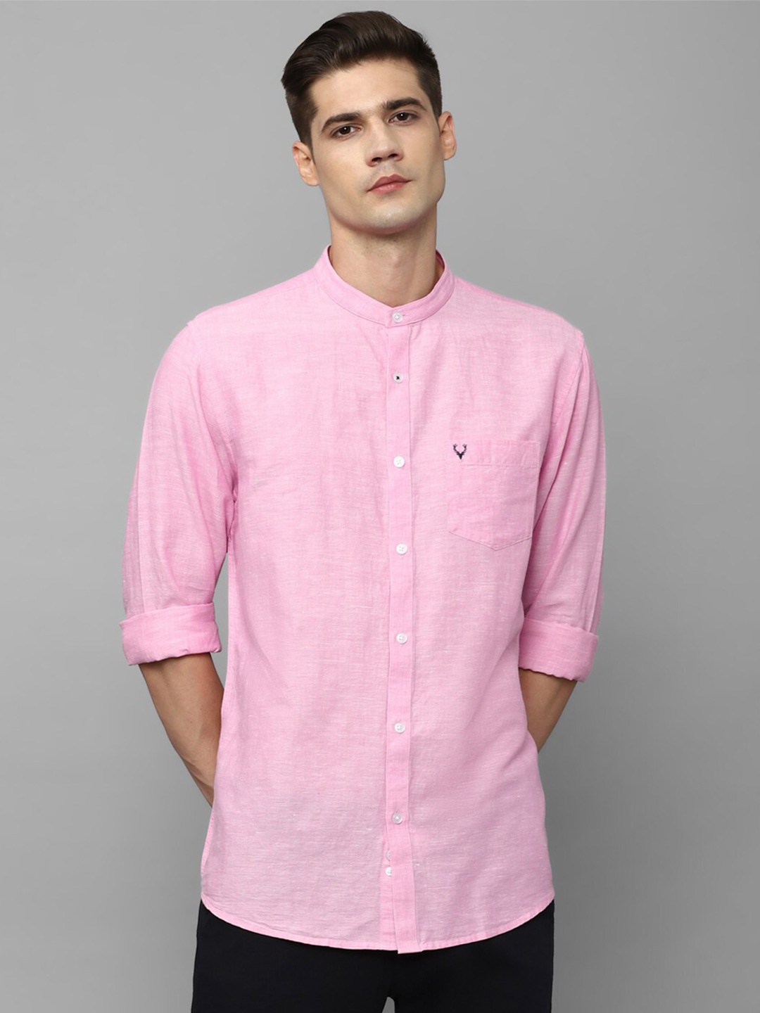 

Allen Solly Band Collar Slim Fit Cotton Linen Casual Shirt, Pink