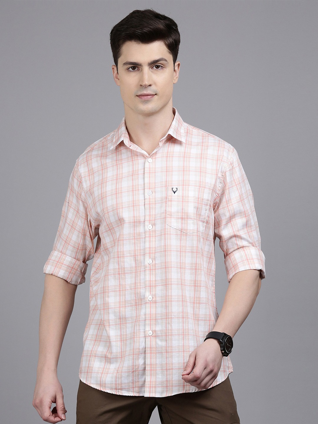 

Allen Solly Long Sleeves Slim Fit Tartan Checked Casual Cotton Shirt, Pink