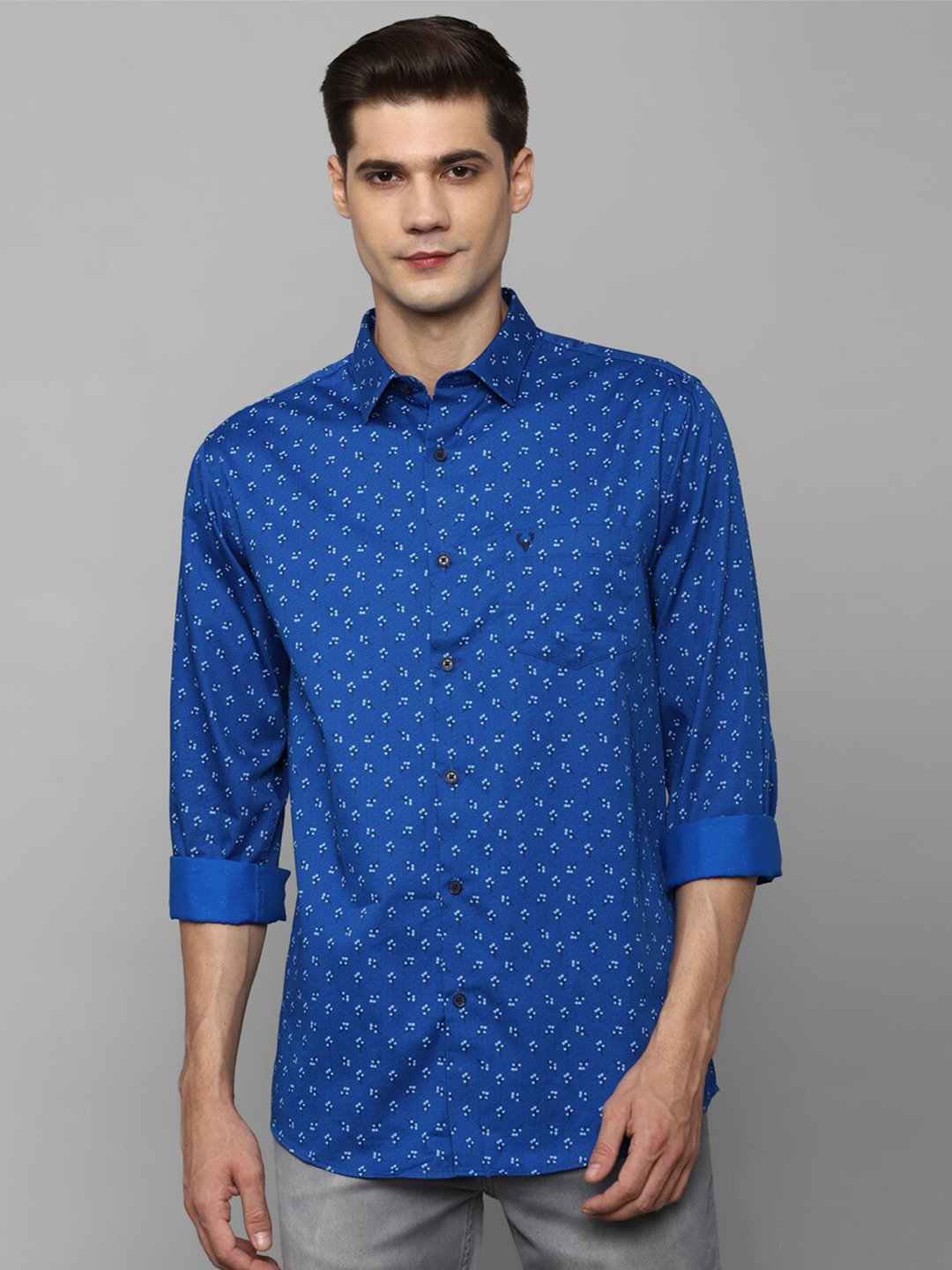 

Allen Solly Long Sleeves Slim Fit Floral Printed Casual Pure Cotton Shirt, Blue