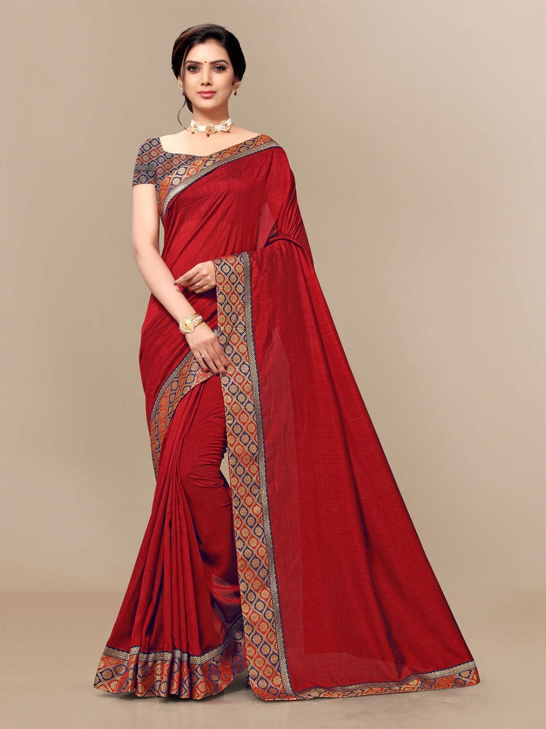 

KALINI Zari Silk Blend Saree, Maroon