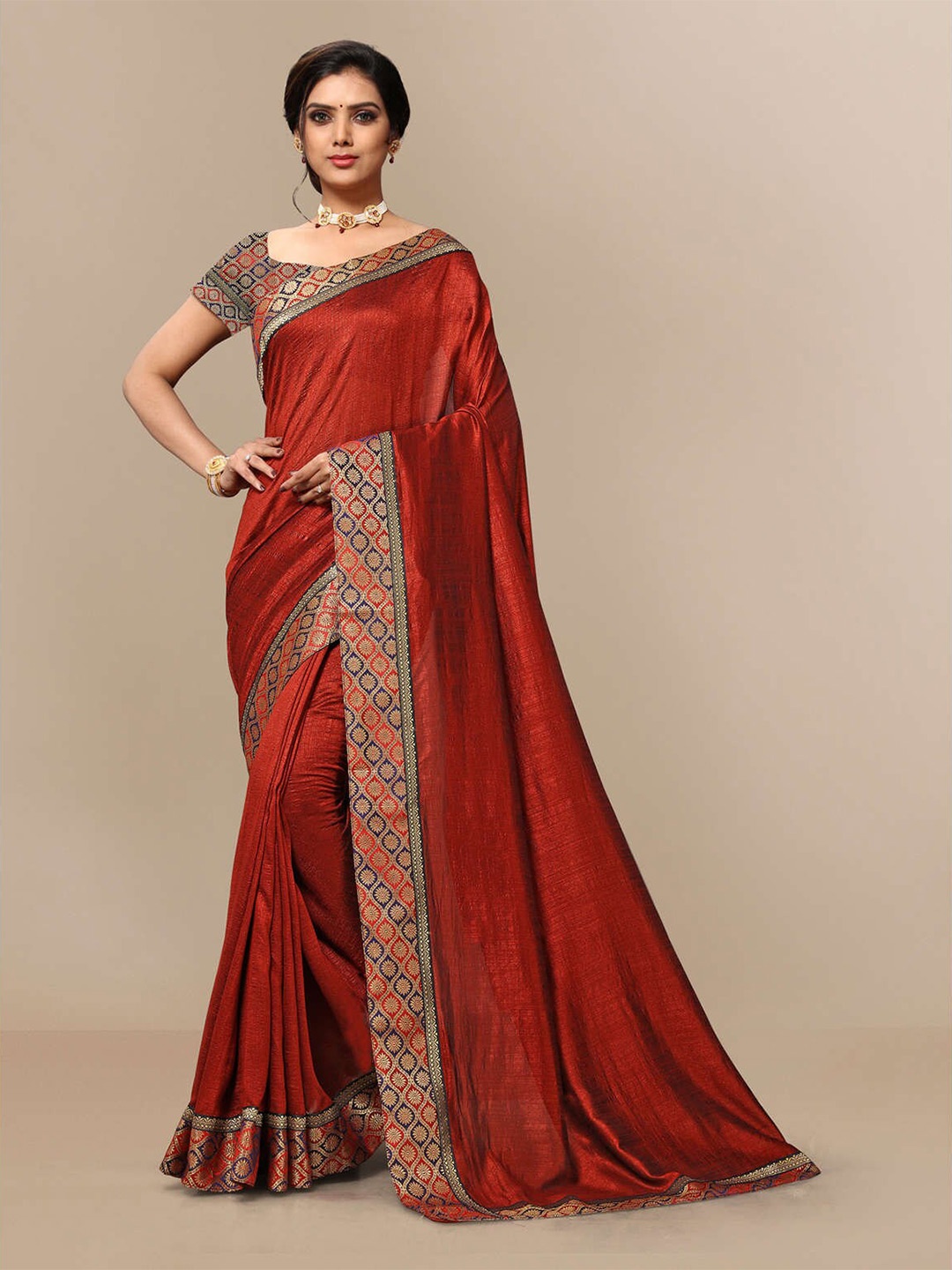 

KALINI Zari Silk Blend Saree, Red