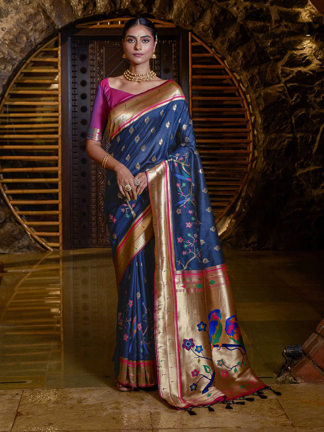 

Mitera Woven Design Zari Paithani Saree, Navy blue