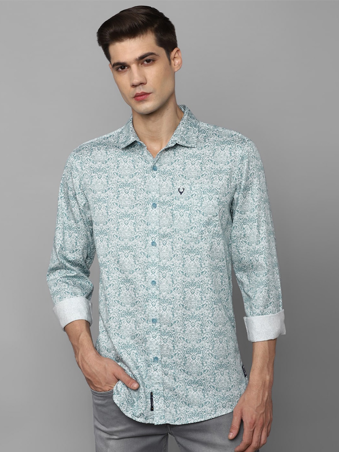 

Allen Solly Sport Ethnic Motif Printed Pure Cotton Casual Shirt, Teal