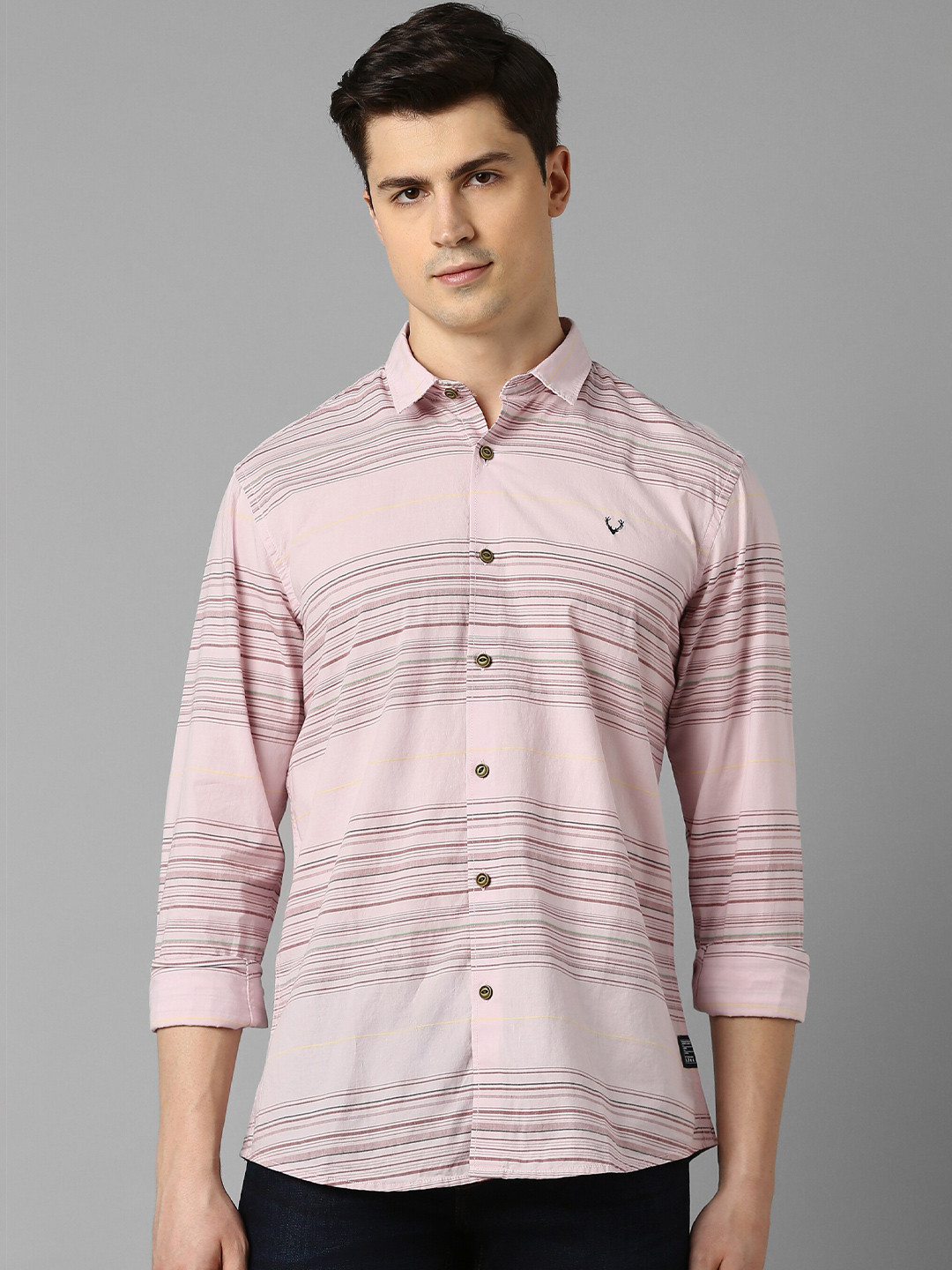 

Allen Solly Sport Horizontal Stripes Opaque Striped Pure Cotton Casual Shirt, Pink