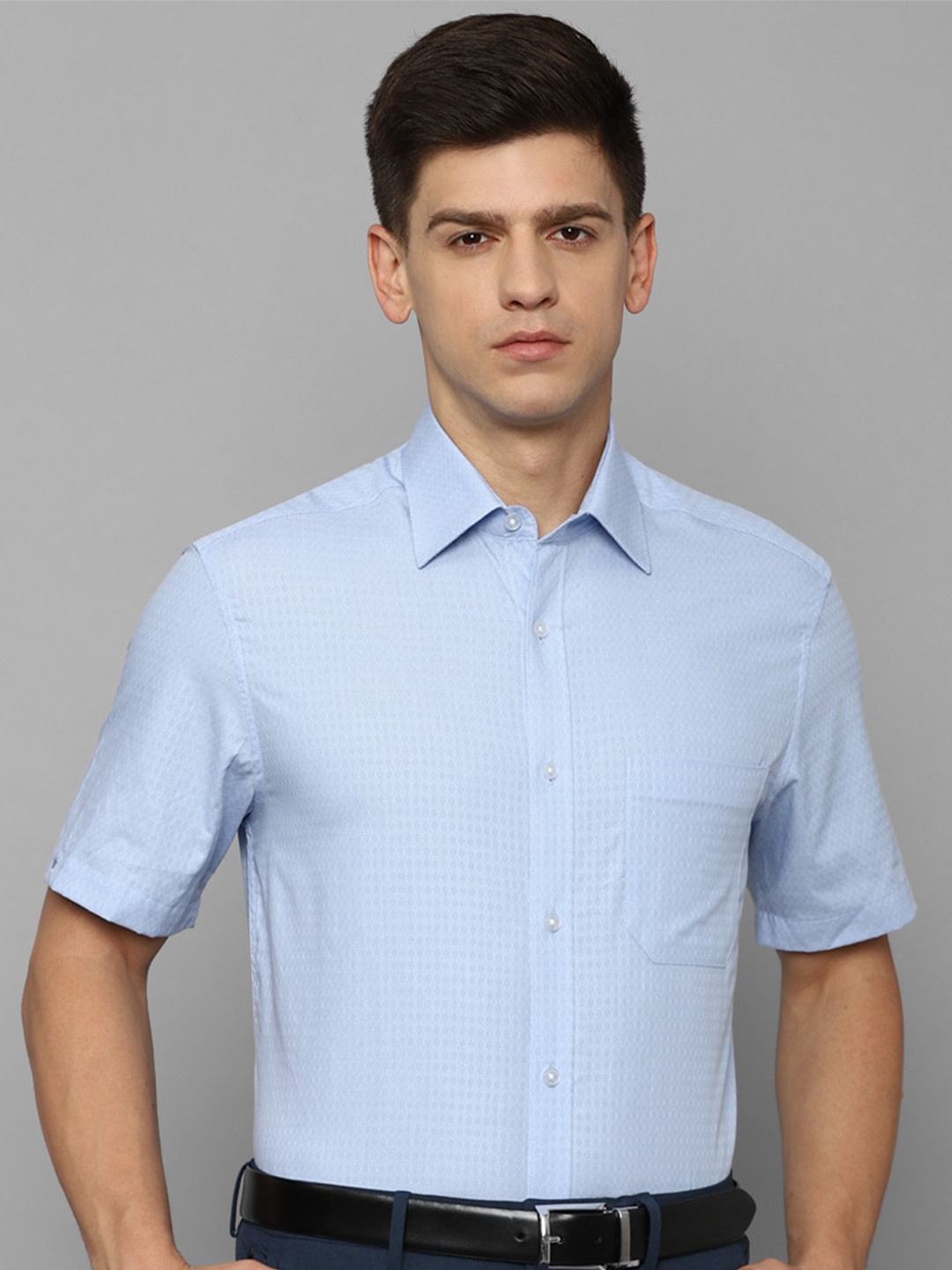 

Louis Philippe Slim Fit Grid Tattersall Checked Pure Cotton Formal Shirt, Blue