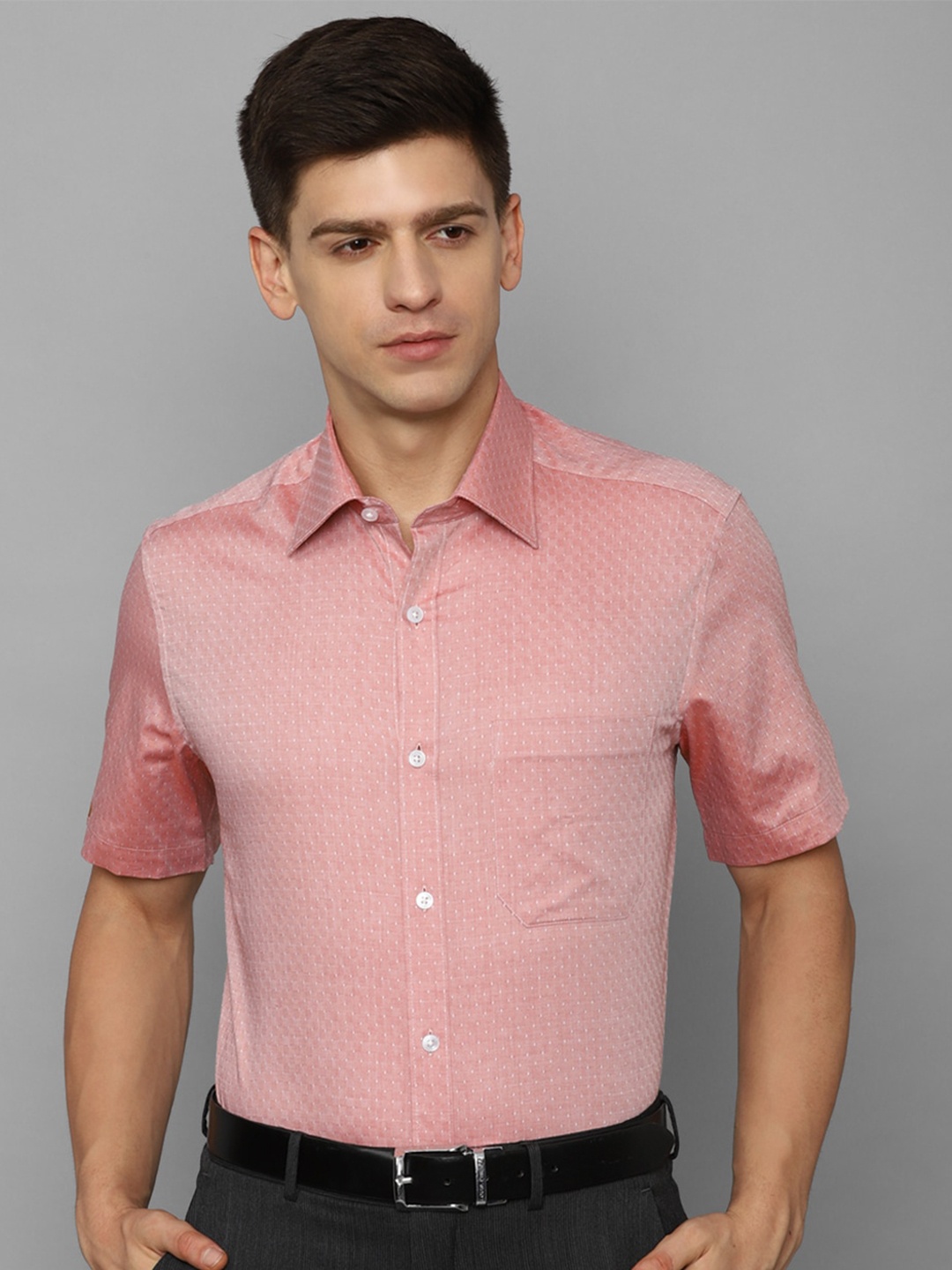

Louis Philippe Micro Ditsy Printed Cotton Slim Fit Opaque Formal Shirt, Pink