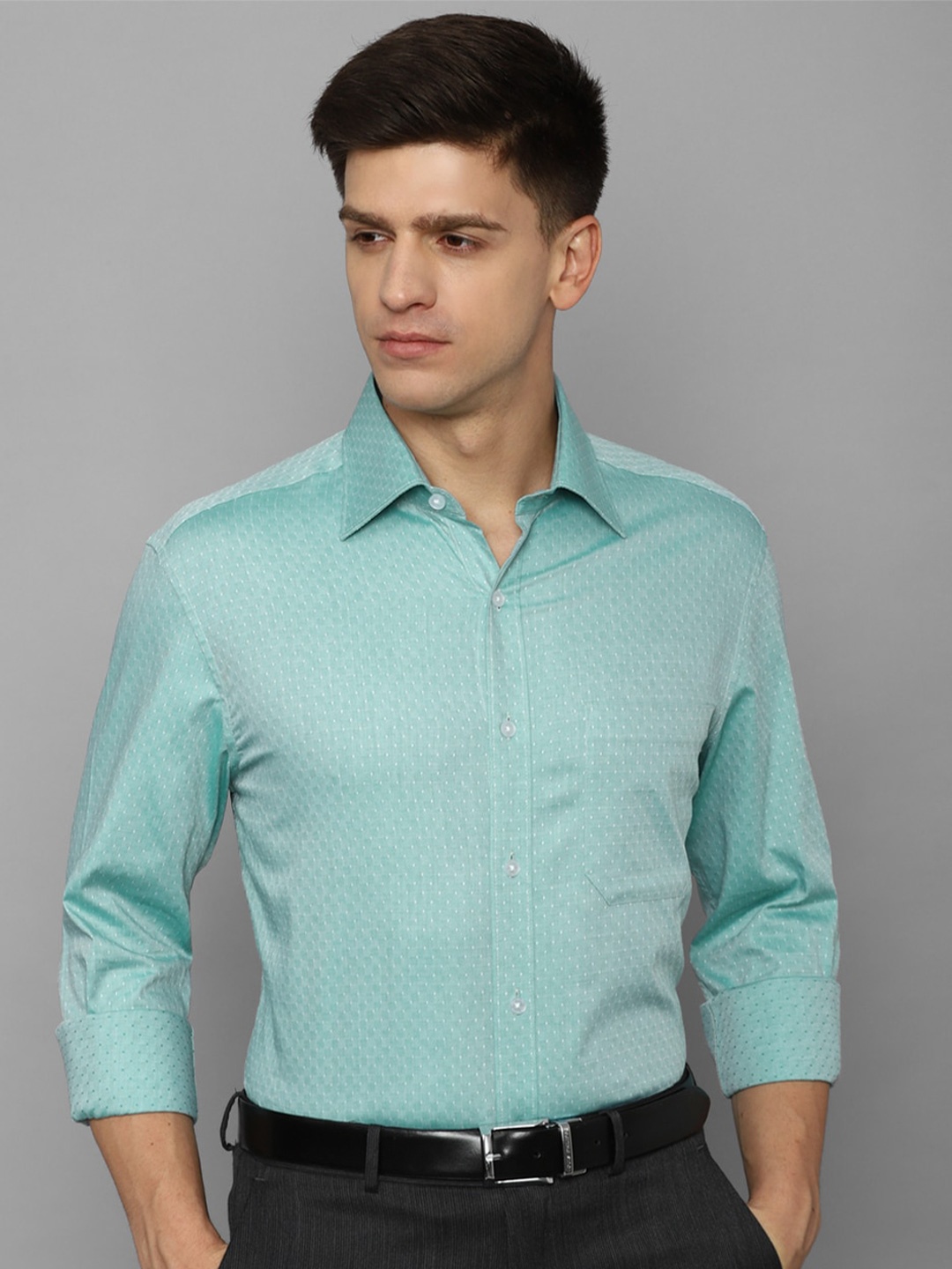 

Louis Philippe Micro Ditsy Printed Slim Fit Pure Cotton Formal Shirt, Blue