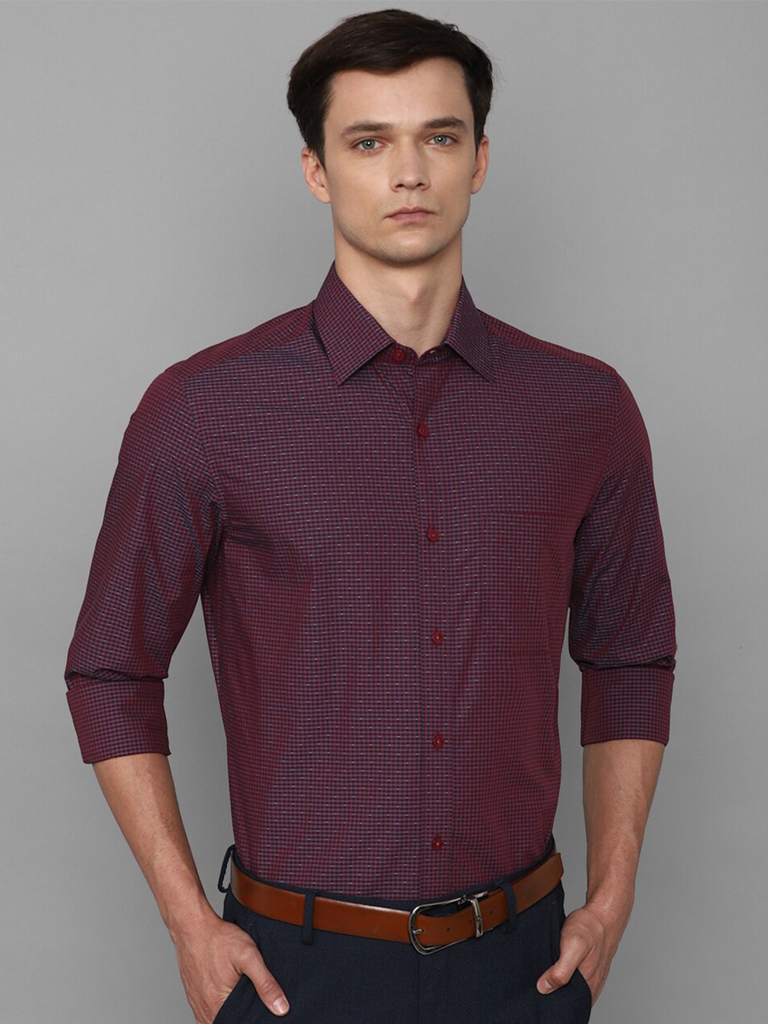 

Louis Philippe Slim Fit Micro Checked Formal Shirt, Maroon