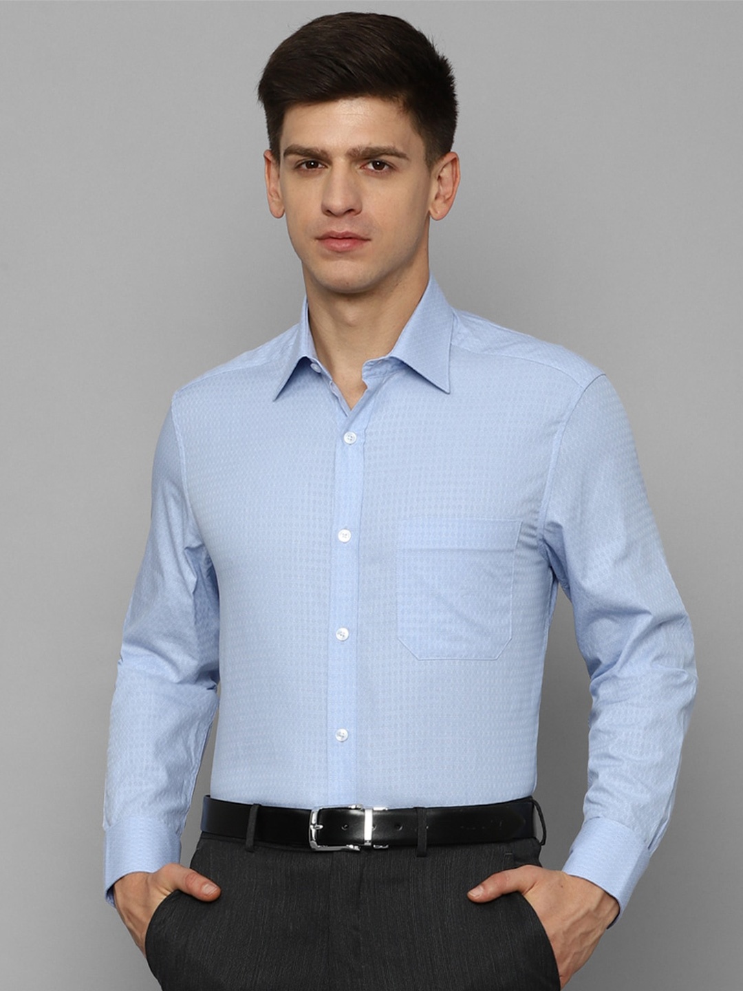 

Louis Philippe Textured Slim Fit Formal Pure Cotton Shirt, Blue