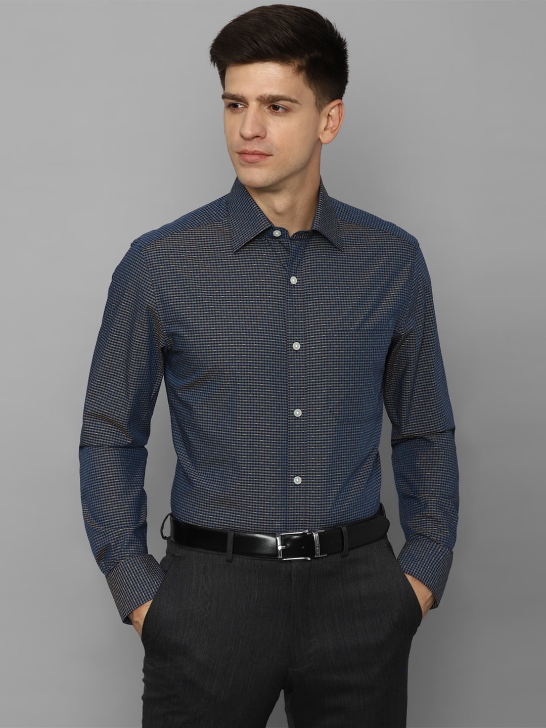 

Louis Philippe Men Slim Fit Checked Pure Cotton Formal Shirt, Grey