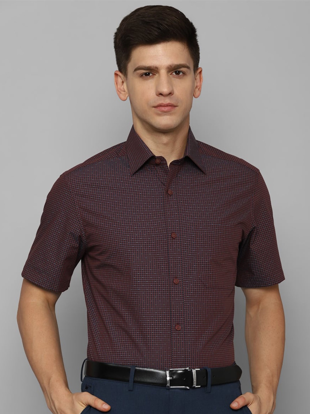 

Louis Philippe Men Slim Fit Checked Pure Cotton Formal Shirt, Brown