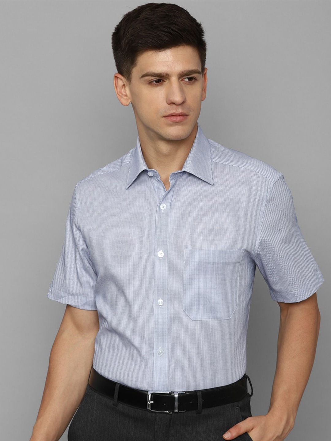 

Louis Philippe Slim Fit Micro Checked Opaque Cotton Formal Shirt, Blue