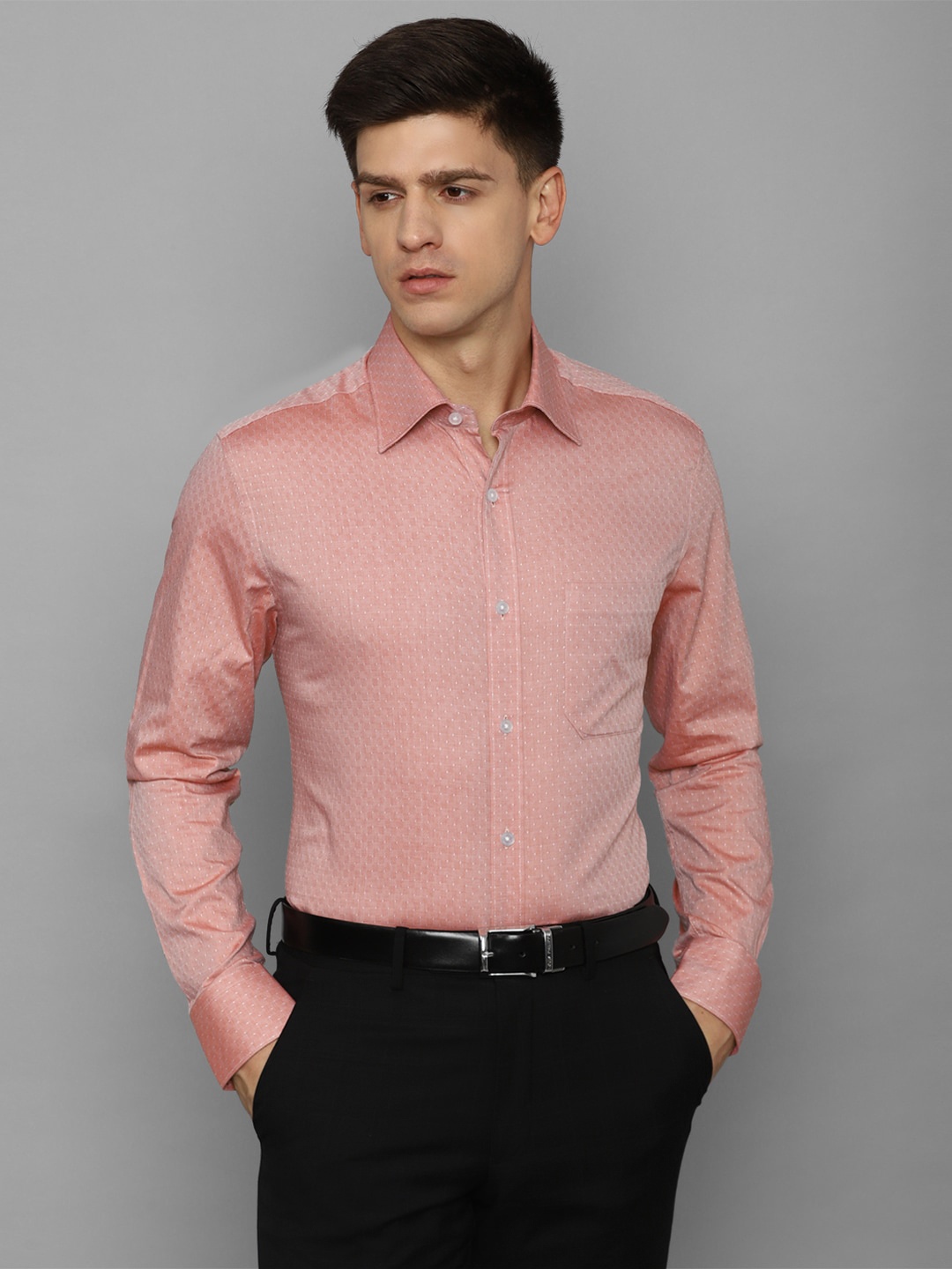 

Louis Philippe Slim Fit Opaque Micro Ditsy Printed Cotton Formal Shirt, Pink