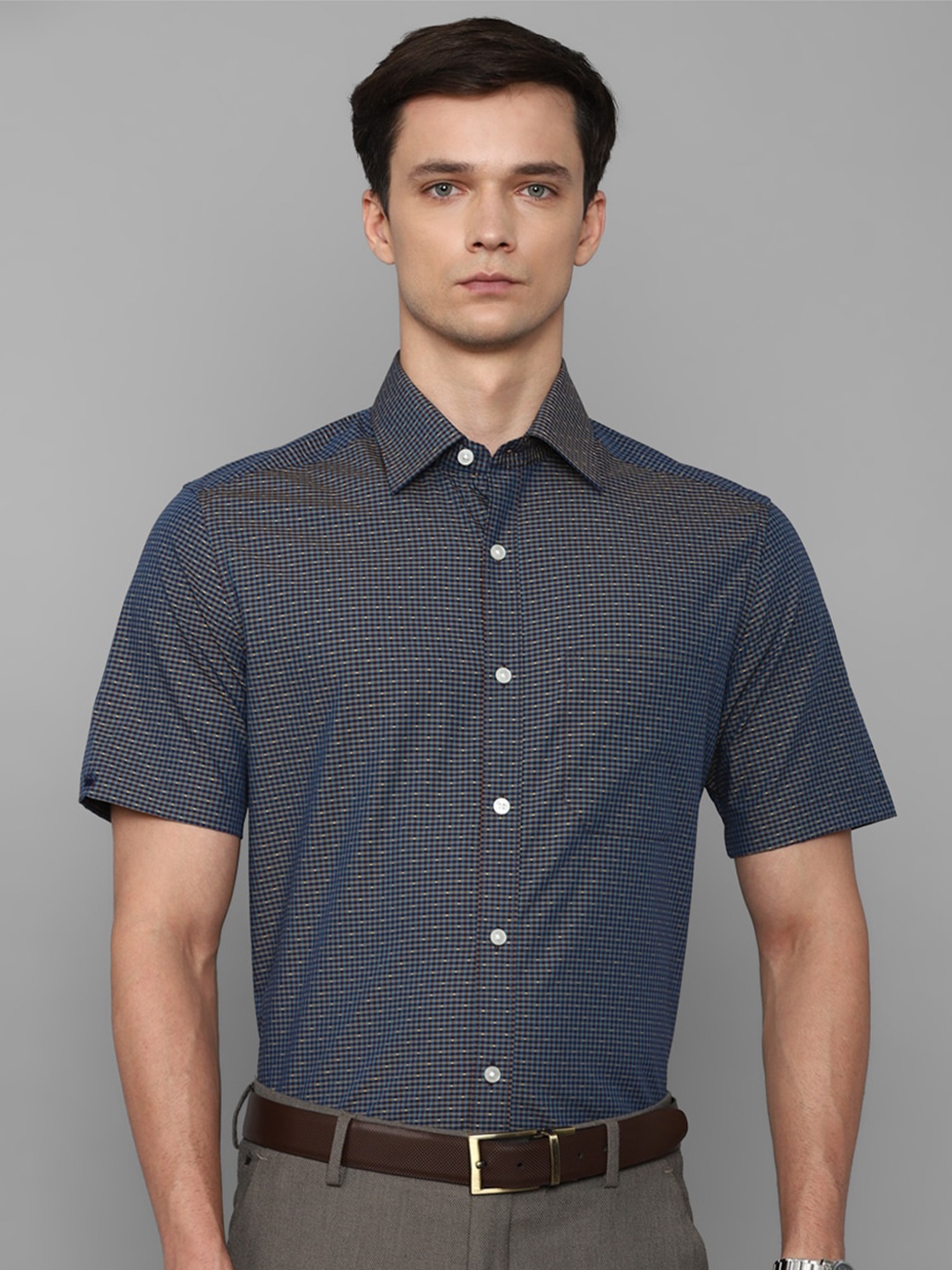 

Louis Philippe Slim Fit Micro Checked Opaque Cotton Formal Shirt, Black
