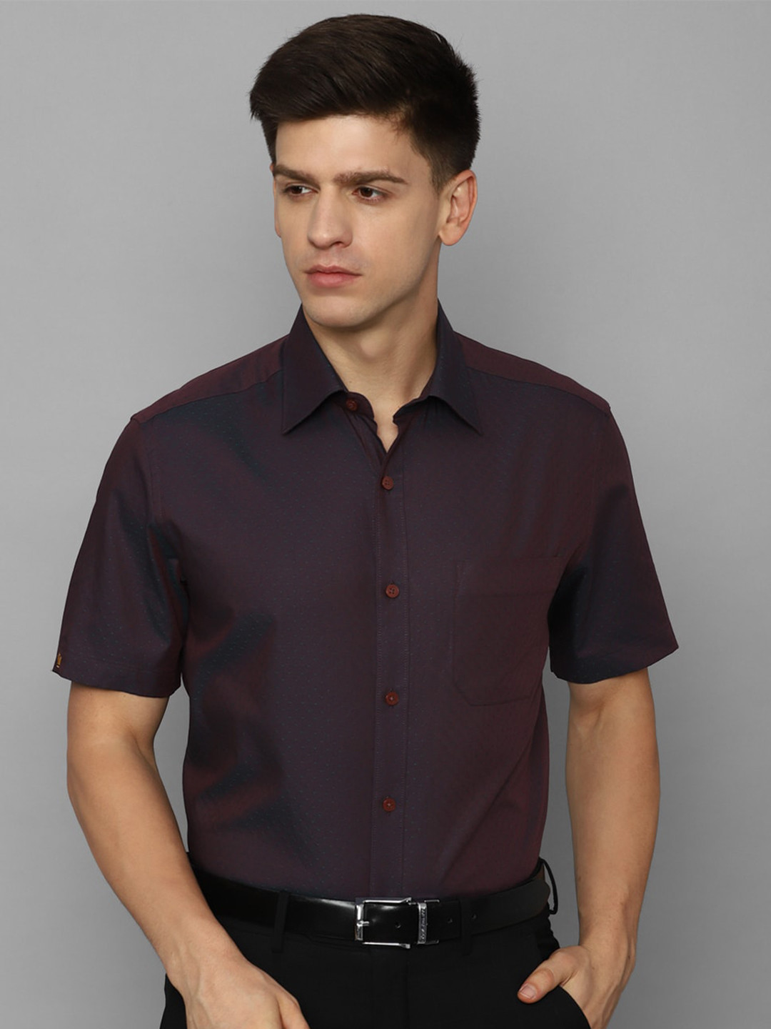 

Louis Philippe Slim Fit Self Design Pure Cotton Formal Shirt, Brown