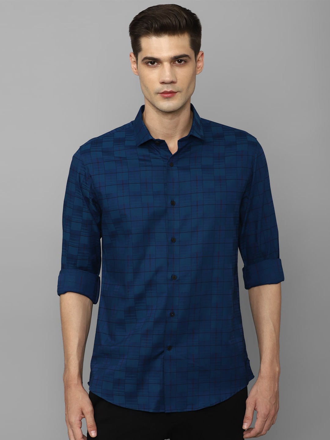 

Louis Philippe Sport Checked Spread Collar Slim Fit Casual Shirt, Blue